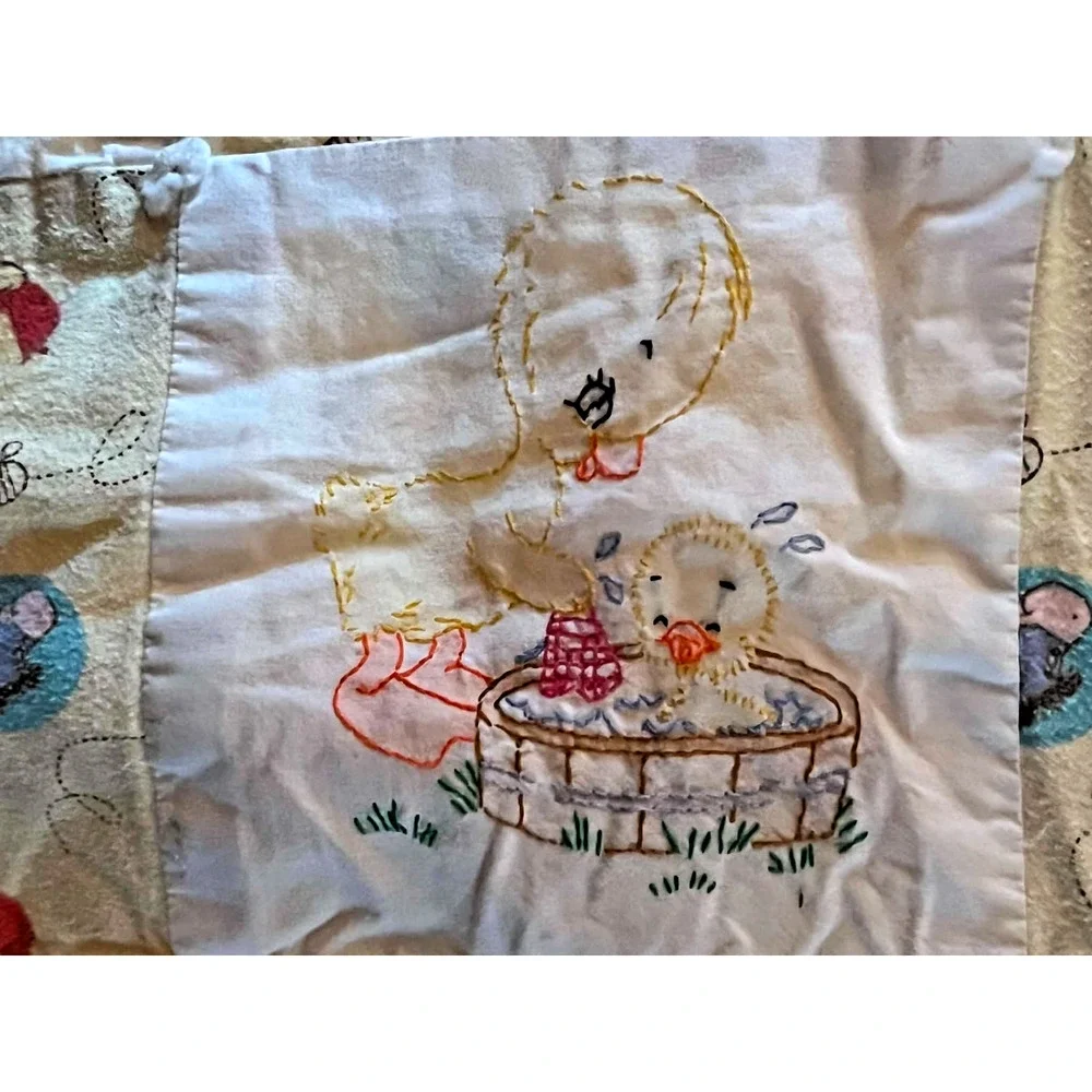 Vintage Doll/Child/Crib Quilt Patchwork with Embroidery Ducks